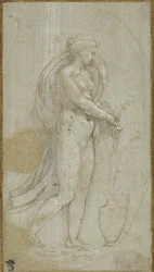 Allegory of Grammatica (metalpoint på grå preparert overflate, forsterket med hvit kroppsfarge)