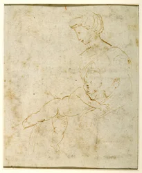 Madonna og barn, etter Michelangelo (penn og blekk på papir)