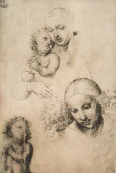 Study for a Madonna and Child, tegning av Raffaello Sanzio. Cabinet of Drawings and Prints, Uffizi Gallery, Firenze