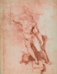 Studie for en St. Johannes døperen, tegning av Raffaello Sanzio. Cabinet of Drawings and Prints, Uffizi Gallery, Firenze