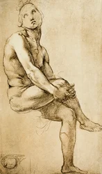 Studie av en menneskefigur, tegning av Rafael, Kabinettet for tegninger og trykk, Uffizi-galleriet, Firenze