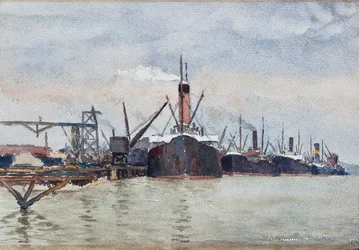 Båter ved kaia, Bordeaux (gouache)