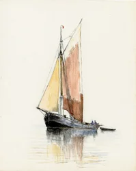 Gabare ved Gironde-elvemunningen (gouache, kull og blyant på papir)