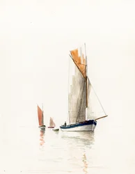 gabarre ved Gironde-elvemunningen (gouache og trekull)