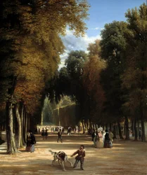 Gå til Parc de Saint Cloud (detalj). Maleri av Raymond Esbrat (1809-1856)