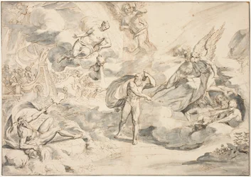 Aeolus adlyder Junos Command to Create a Storm, ca. 1683-84 (penn og blekk med vask på papir)