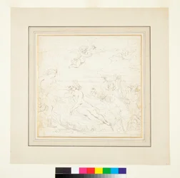 Apollo, Amphitrite og Marine Deities gir tilbud (penn og brunt blekk over svart kritt)