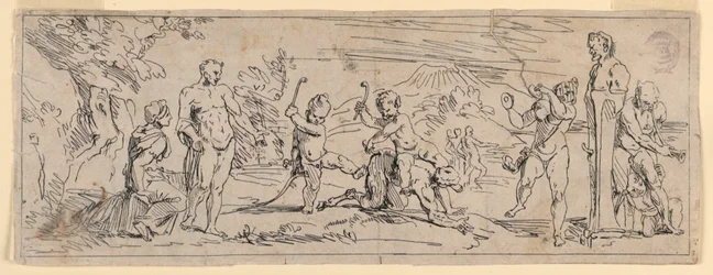 Barn som leker med en Satyr