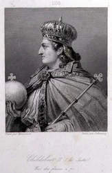 Childebert, konge av Austrasia, gravert av Delannoy (gravering)
