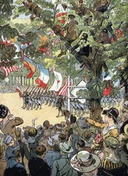 Første verdenskrig: Seiersbesudlingen på Avenue des Champs-Élysées i Paris 14.07.1919: Franske marinesoldater beundret av mengden av parisere - (Første verdenskrig: seiersparade på Champs-Élysées)