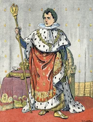 Portrett av keiser Napoleon I (1769–1821) Illustrasjon av Raymond de Néziere i «Our-Glory-Nationals», privat samling fra 1920