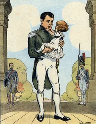 Portrett av keiser Napoleon I (1769–1821) med sønnen Aiglon (1811–1832) (Romas konge Napoleon II, hertug av Reichstadt) (Fransk keiser Napoleon I med sønnen Napoleon II) Illustrasjon av Raymond de Nézière i «Our-Glories-Nationales» 1920 DR Pri