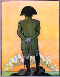 Portrett av Napoleon I (1769–1821) på øya St. Helena. Napoleon I på øya Sainte-Helene (Sainte-Helene) fra «Nos-Gloires-Nationales» ca. 1920 (gravering)