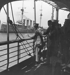 Britiske tropper på et troppeskip, første verdenskrig, c1914