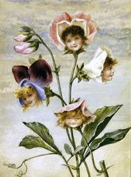 Geranium & Sweet Pea - Blomsterbarn - et par (akvarell og kroppsfarge på papir)