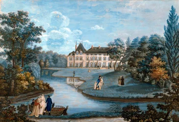 Utsikt over fasaden og parken til slottet Malmaison. Akvarell av Regina Catherine Carrey. Tidlig på 1800-tallet. Malmaison. Musee Du Chateau - Utsikt over forsiden og parken til Malmaison-slottet. Akvarell av Regina Catherine Carey. Tidlig