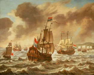 Før slaget ved Downs, 21. oktober 1639, som viser Tromps flaggskip «Amelia», ca. 1639 (olje på lerret)
