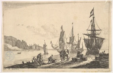 Bukt med seilfartøy, 1600-tallet.