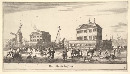 Vinterscene ved blokkhuset i Amsterdam, 1600-tallet.