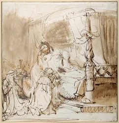 Davids Charge to Solomon (penn og blekk med vask på papir)