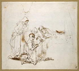 Isaac Blessing Jacob (svart kritt på papir)