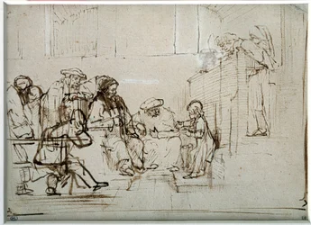 Jesus Child with Doctors Drawing by Harmensz Van Rijn Rembrandt (1606-1669)