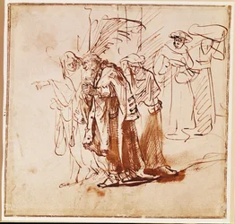 Lot og familien hans. Penn- og blekktegning (tegning)