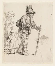 Bondefamilie på trampen, ca. 1652 (radering på kremfarget papir)