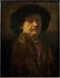 Rembrandt, selvportrett i pelsfrakk med gullkjede og ørering (olje på eik)