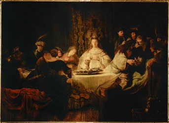 Samson stiller en gåte ved bryllupsfesten (olje på lerret)