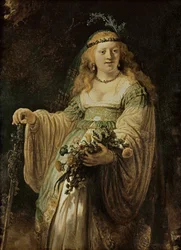 Saskia van Uylenborgh, kunstnerens første kone, i arkadisk kostyme (olje på lerret)