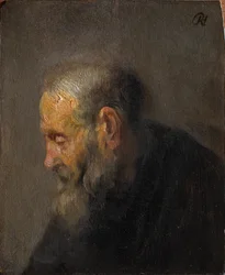 Studie av en gammel mann i profil, ca. 1630 (olje på panel)