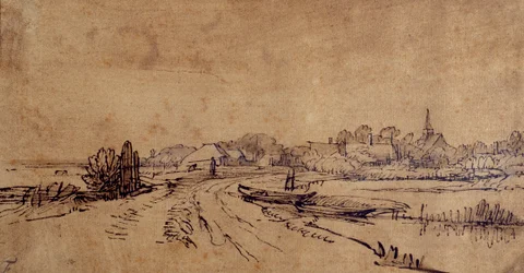 Utsikt over Sloten, ca. 1650 (penn og blekk med brun vask på papir)