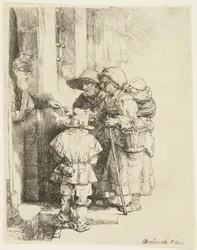 En blind hurdy-gurdy-spiller og familien hans mottar almisser