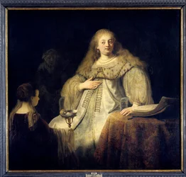 Artemis. Artemis I, dronning av byen Halikarnassus på 400-tallet f.Kr. (Empire of the Roughenides). Maleri av Rembrandt (1606-1669)