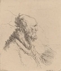 Skallet gammel mann med kort skjegg i profil, ca. 1635.