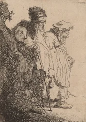Tiggermann og kvinne bak en bank, ca. 1630.