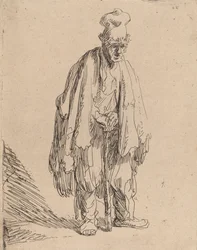 Tigger med høy lue, stående og lent på en pinne, ca. 1630.