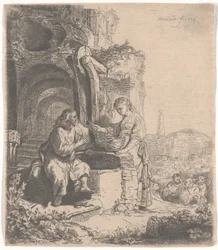 Kristus og kvinnen i Samaria blant ruiner, 1634