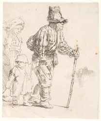 En bondefamilie på vandring