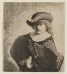 Rembrandt med en myk hatt på skrå