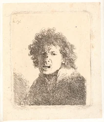 Rembrandt barhodet og åpen munn, som om han ropte: byste