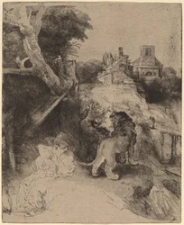 Saint Jerome leser i et italiensk landskap