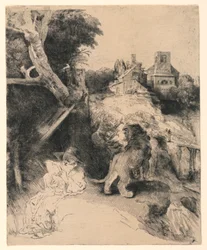 Saint Jerome leser i et italiensk landskap