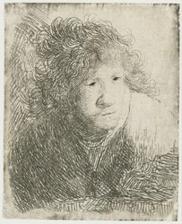 Selvportrett, lener seg fremover, lytter, 1628.