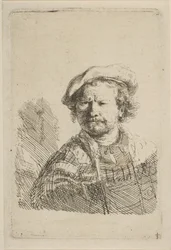 Selvportrett i flat cap og brodert kjole, ca. 1642.