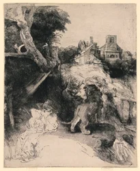 St. Jerome leser i et italiensk landskap