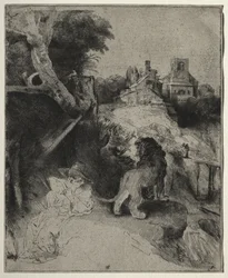 St. Jerome leser i et italiensk landskap