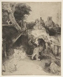 St. Jerome leser i et italiensk landskap, ca. 1653.
