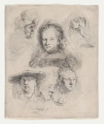 Studier av lederne til Saskia og andre, 1636., 1636.